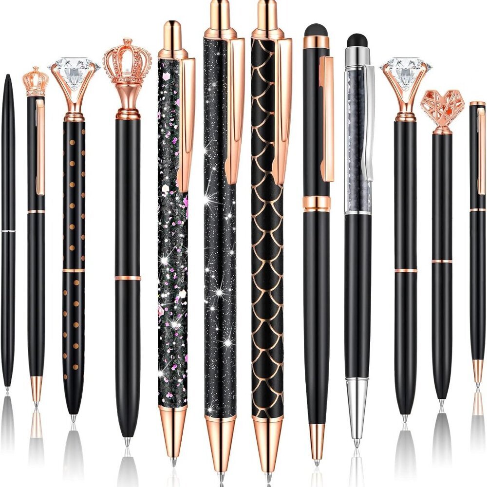 12 Pcs Diamond Pens Metal Liquid Sand Glitter Cute Ballpoint Pen Set Girly Cryst